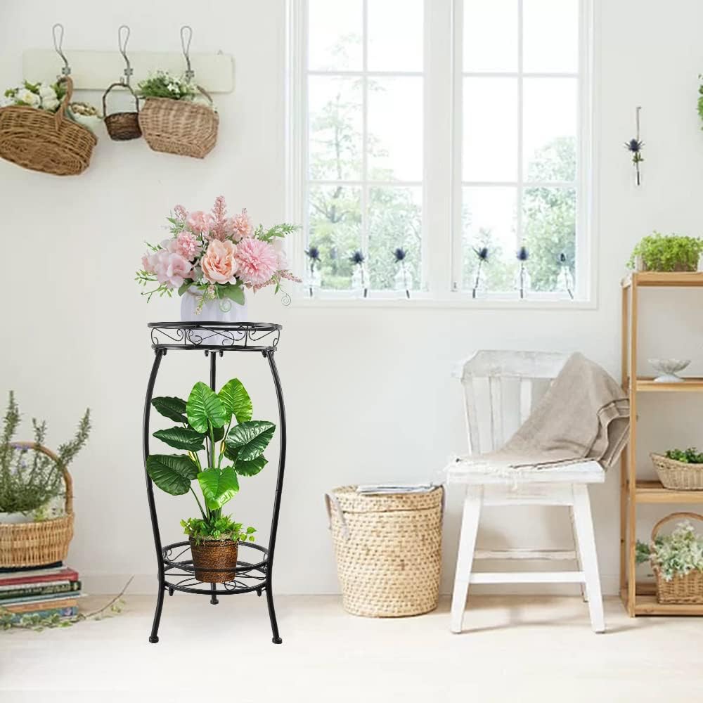 Plant Stand Indoor Outdoor 27.1'', 2 Tier Tall Metal Plant Stands, Heavy Duty Rustproof Corner Flower Potted Rack for