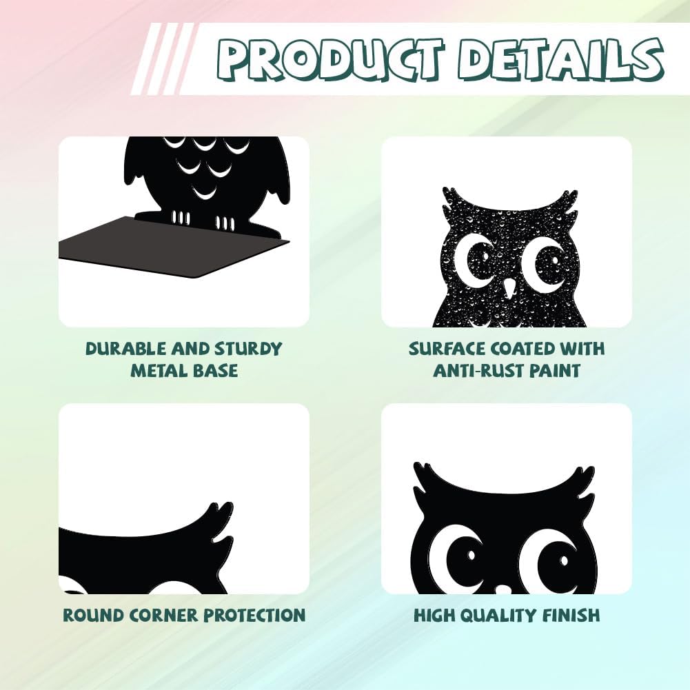 Metal Bookends / Modern Decorative Heavy Duty Study Book Support Stoppers / Owl