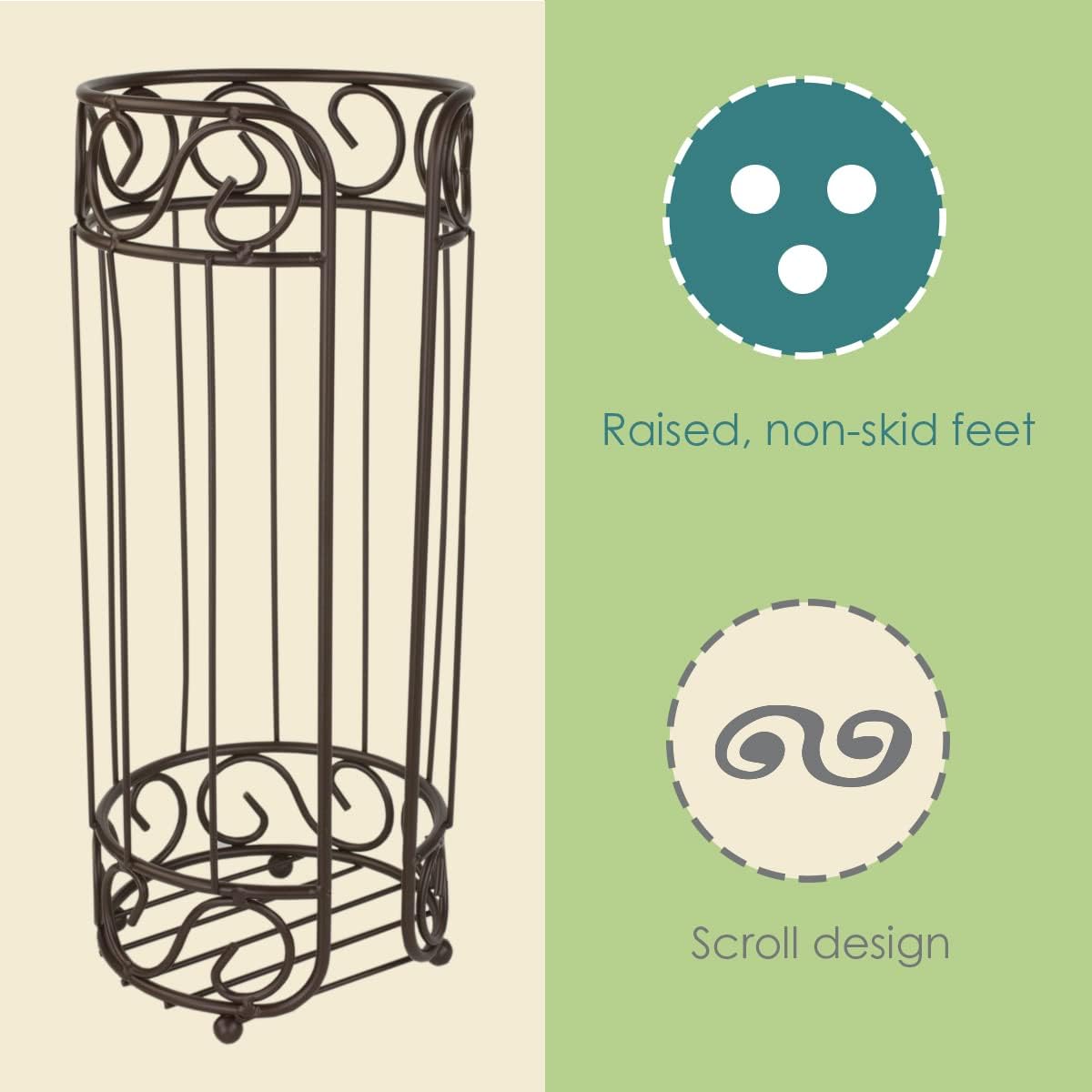 Scroll Design Toilet Paper Holder Stand, (Bronze), By Home Basics | Steel Free-Standing Holder | Bathroom Toilet Paper
