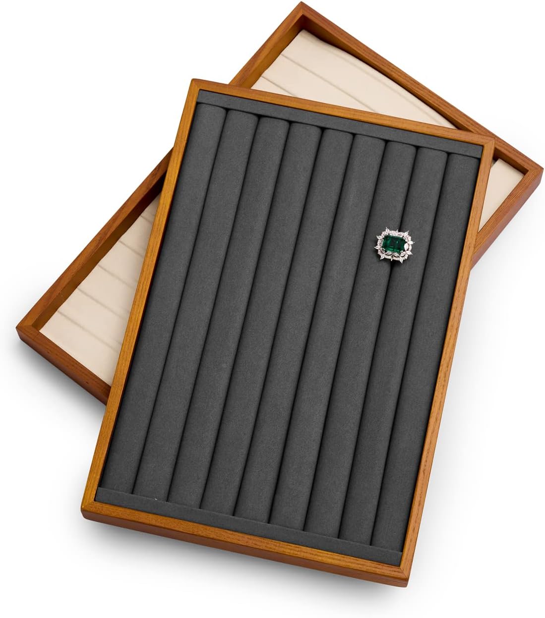 Solid Wood Jewelry Tray Ring Earring Display Showcase Jewelry Organizer / Grey Ring Tray