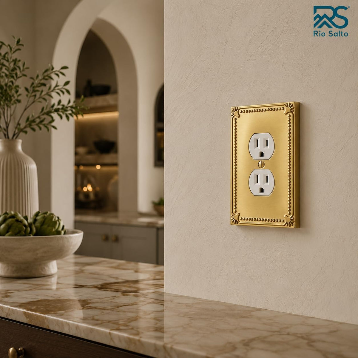 Rio Salto Brushed Gold Decorative Outlet Covers 4 Pack Duplex Light Switch Cover Plate Outlet Cover Receptacle Wall