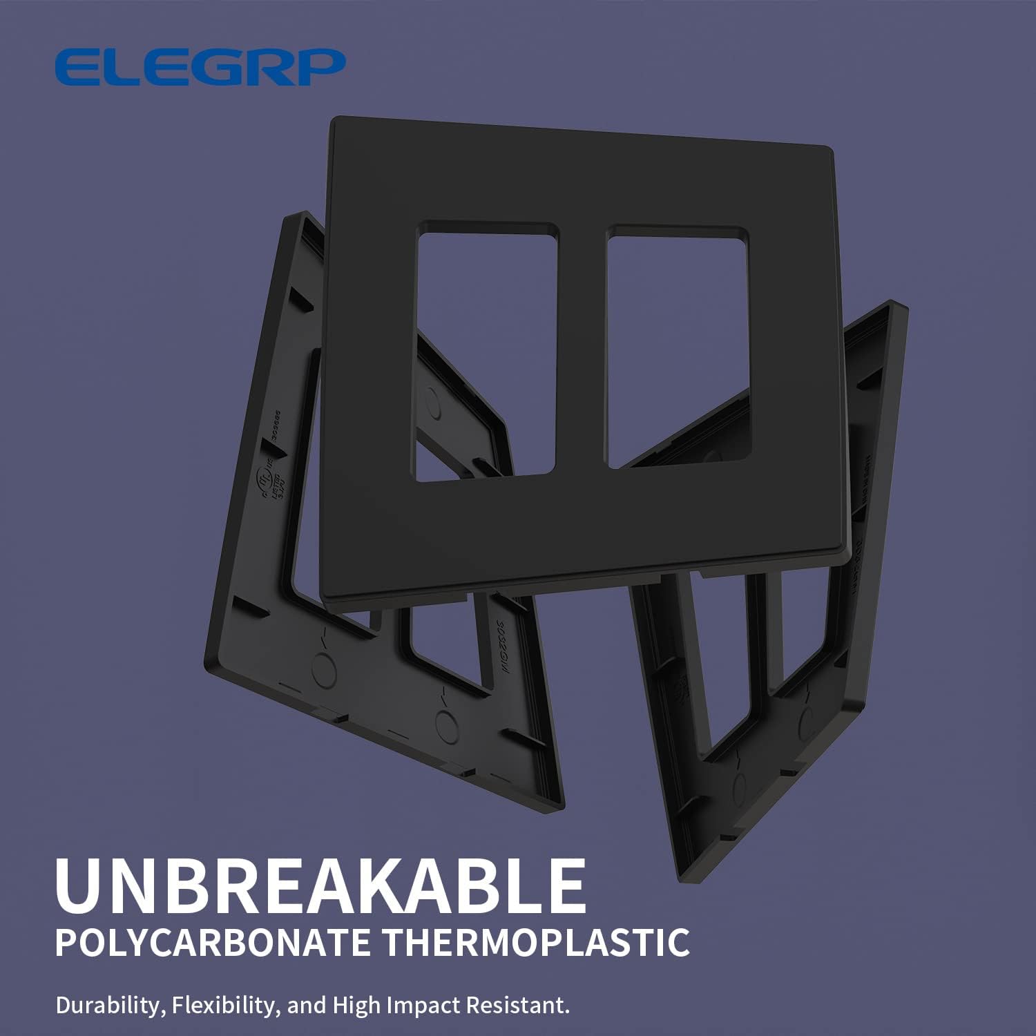ELEGRP 2-Gang Screwless Decorative Wall Plates, Mid-Size Cover Plates, Unbreakable Thermoplastic Faceplate Cover for