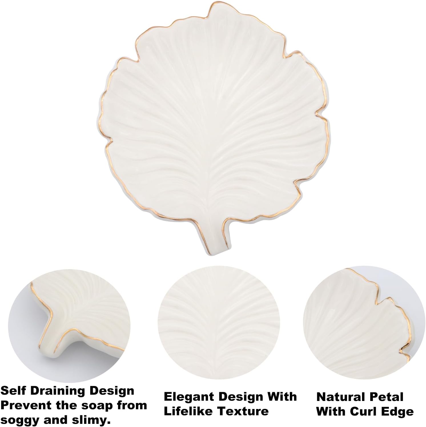 Ceramic Soap Dish Holder in Palm Leaf Style / White