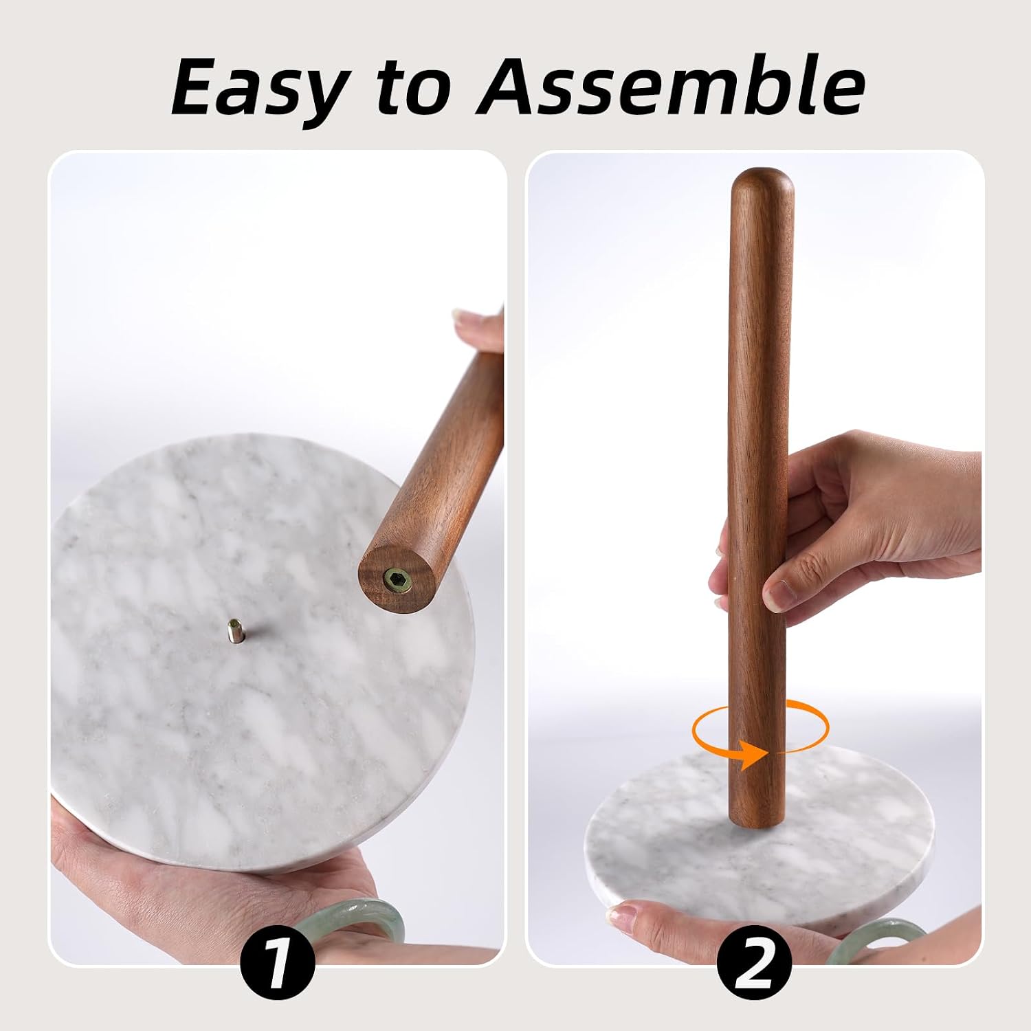 Acacia Wood & Marble Paper Towel Holder – Freestanding Paper Towel Holder for Countertop, Weighted for One-Handed Use