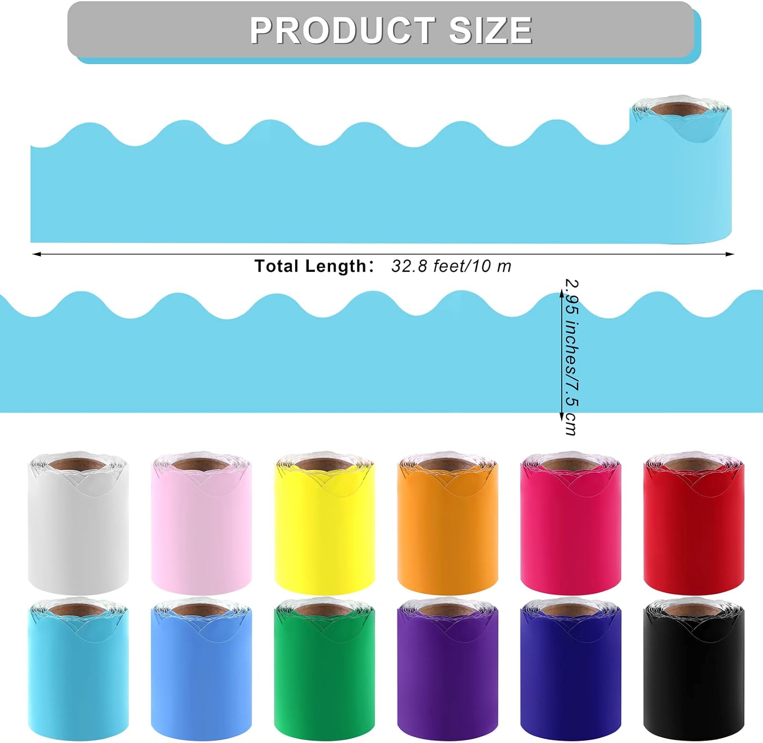12 Rolls Scalloped Bulletin Board Borders Classroom Borders for Bulletin Board Trim / Multicolor