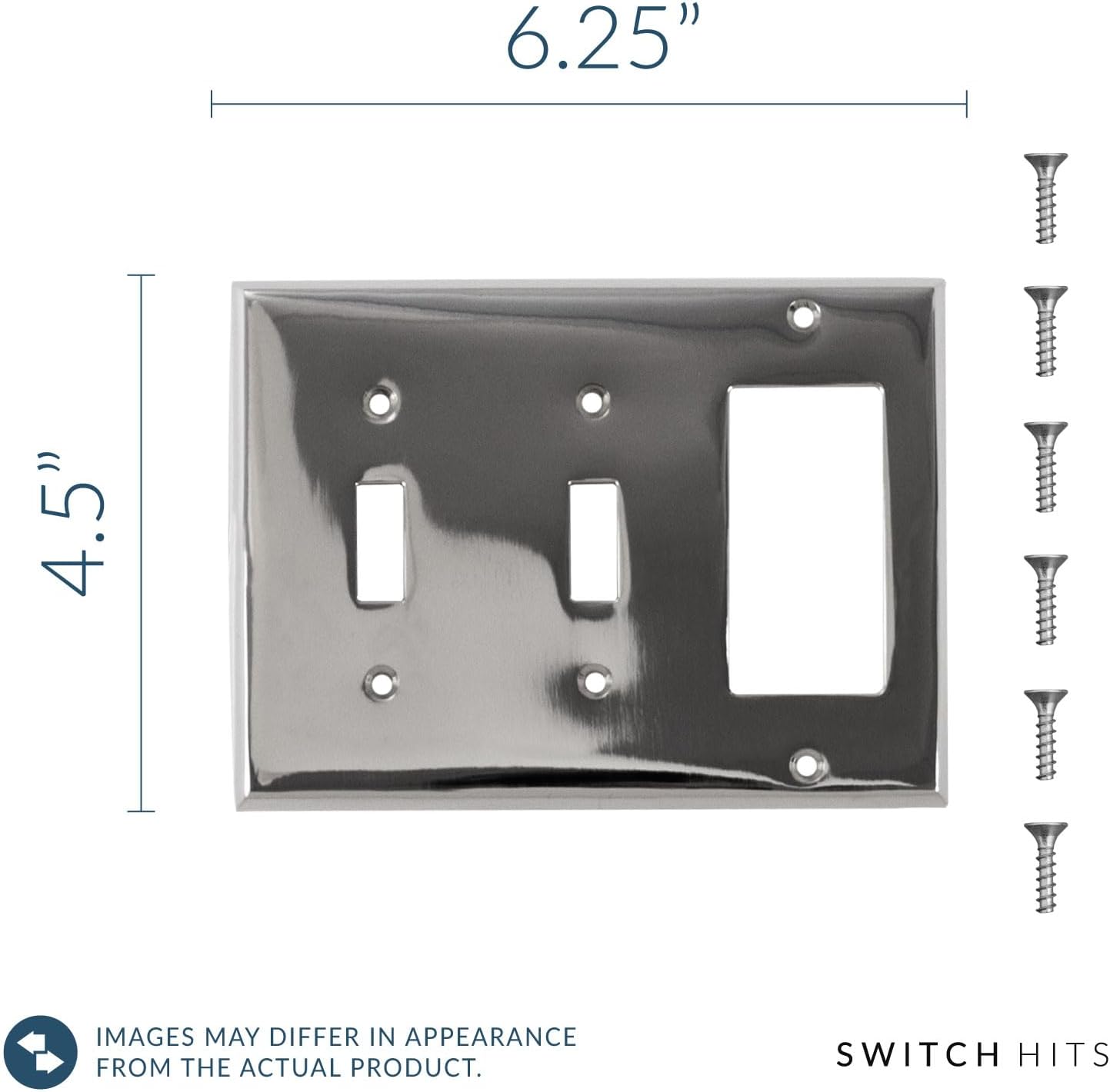 Polished Nickel Outlet Wall Plate | 2 Toggle - 1 GFI Rocker | 6.25" x 4.5" | Hand-Polished Brass Construction