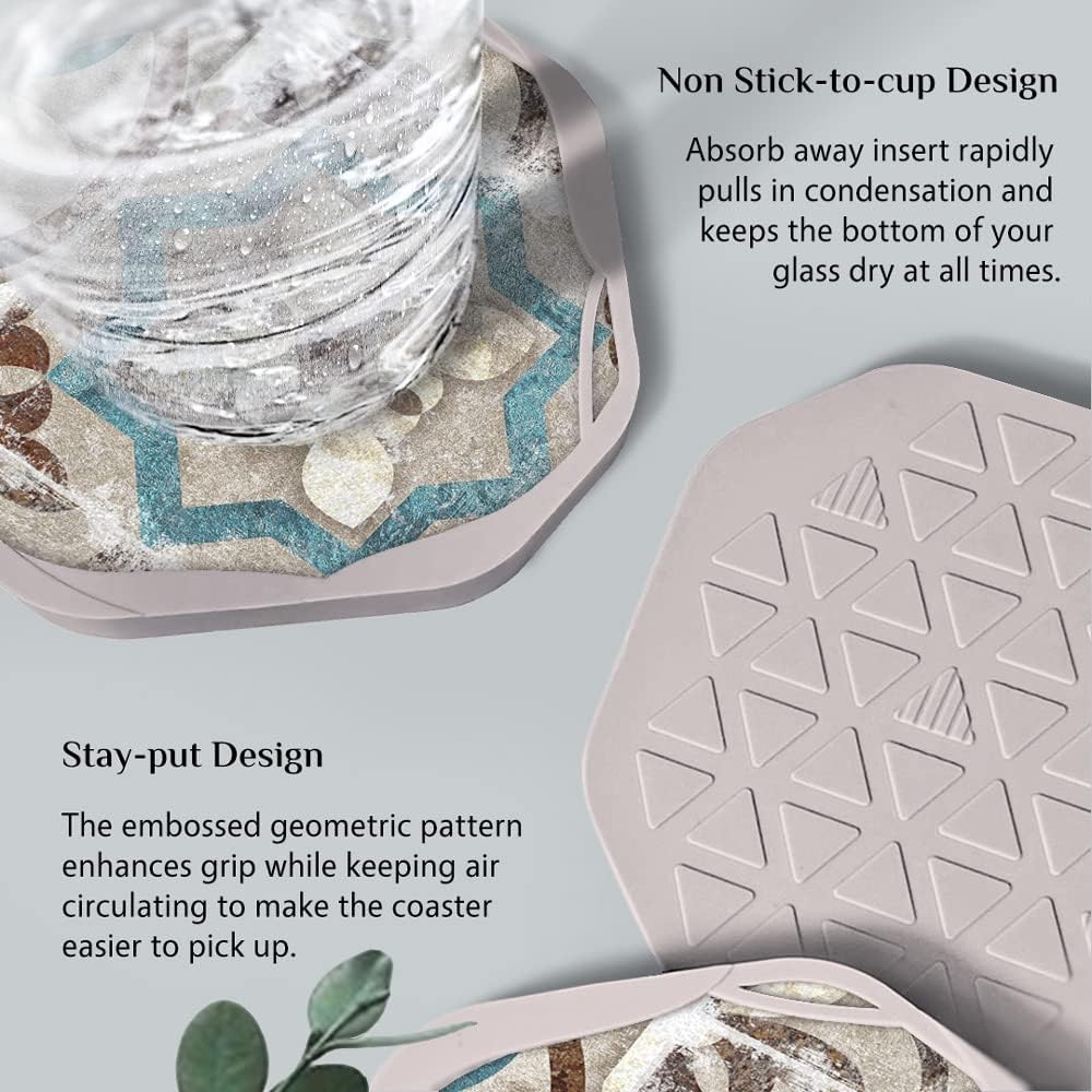 Rustic Retro Silicone Cup Coaster / 21. Mandala / Set of 4