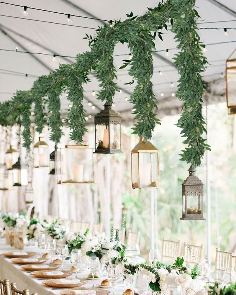 Artificial Willow Leaves Vine Twigs Fake Hanging Plant / Dark Green Willow Vine / 6 Inch / Set of 2