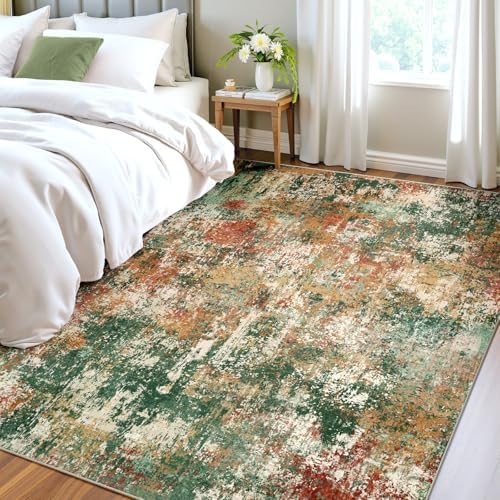 RELEANY Washable 5'x8' Abstract Area Rug for Living Room Green Multi