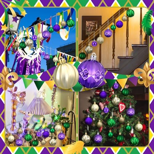 Syhood 64 Pcs Christmas Tree Decoration Ball Ornaments, Purple Green Gold