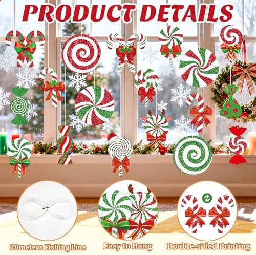 18Pcs Candy Christmas Decorations Outdoor Large Hanging Candy Cane Paper Ornaments Merry Xmas Peppermint Signs Decor Double Sided Printing for Outside Yard Tree Indoor Home Office Winter Holiday Party