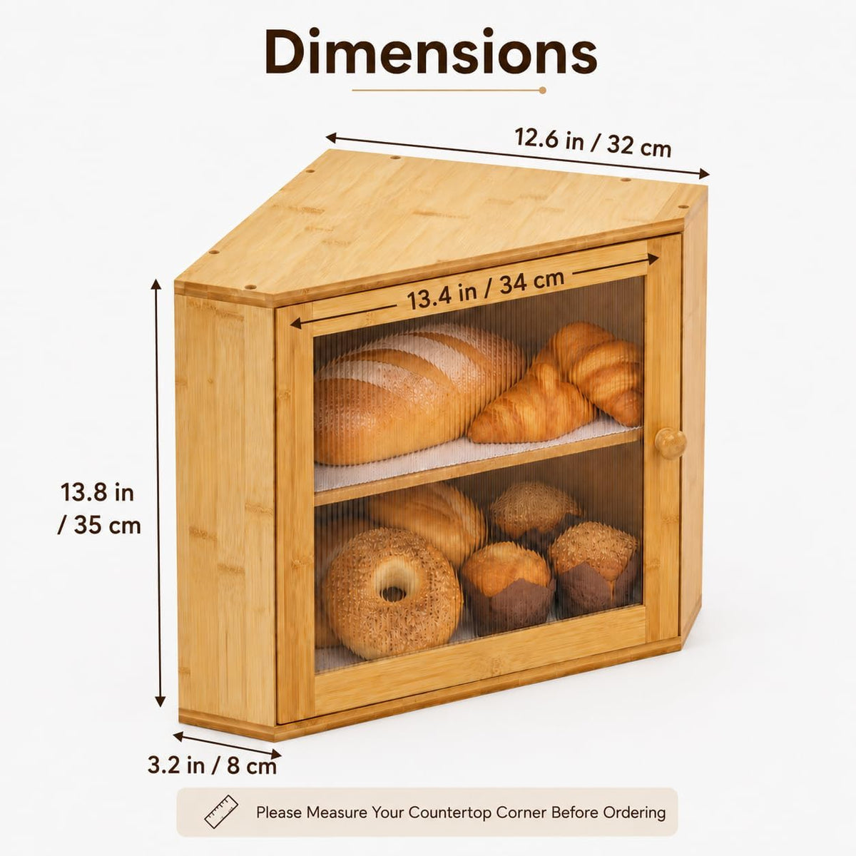 BAMBANG Corner Bread Box for Kitchen Countertop, Large Capacity Bamboo Wood Bread Storage Container, 2 Tier Farmhouse