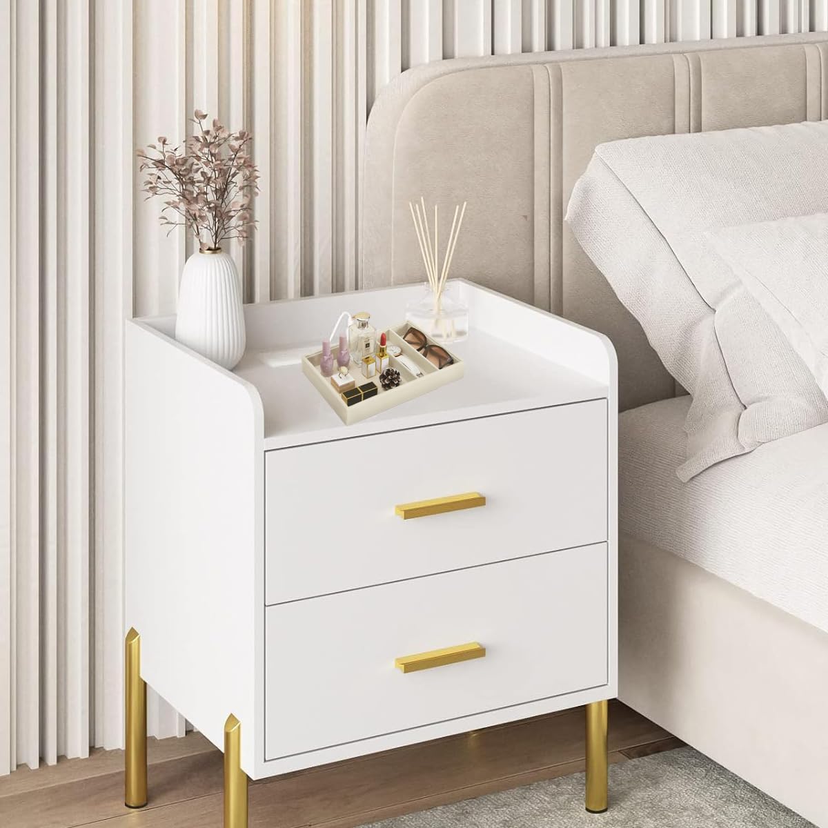 Bedside Organizer / 3 Grid / Beige Velvet