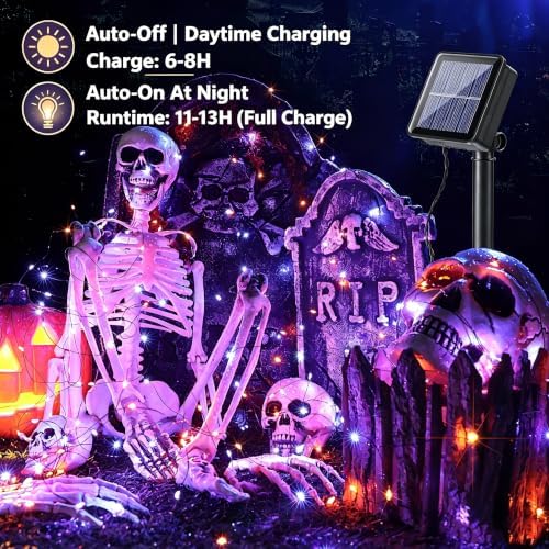 Brizled Solar Halloween Lights Outdoor, 2 Pack Total 240 LED Orange Purple