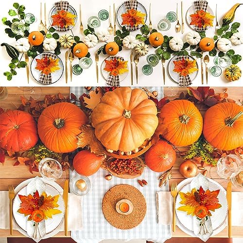 4PCS Fall Napkin Rings Pumpkin Napkin Rings Holder Maple Leaves Table Decor