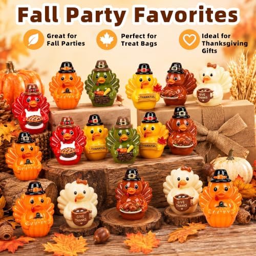100Pcs Fall Mini Resin Ducks 6 Styles Thanksgiving Tiny Turkey Duck