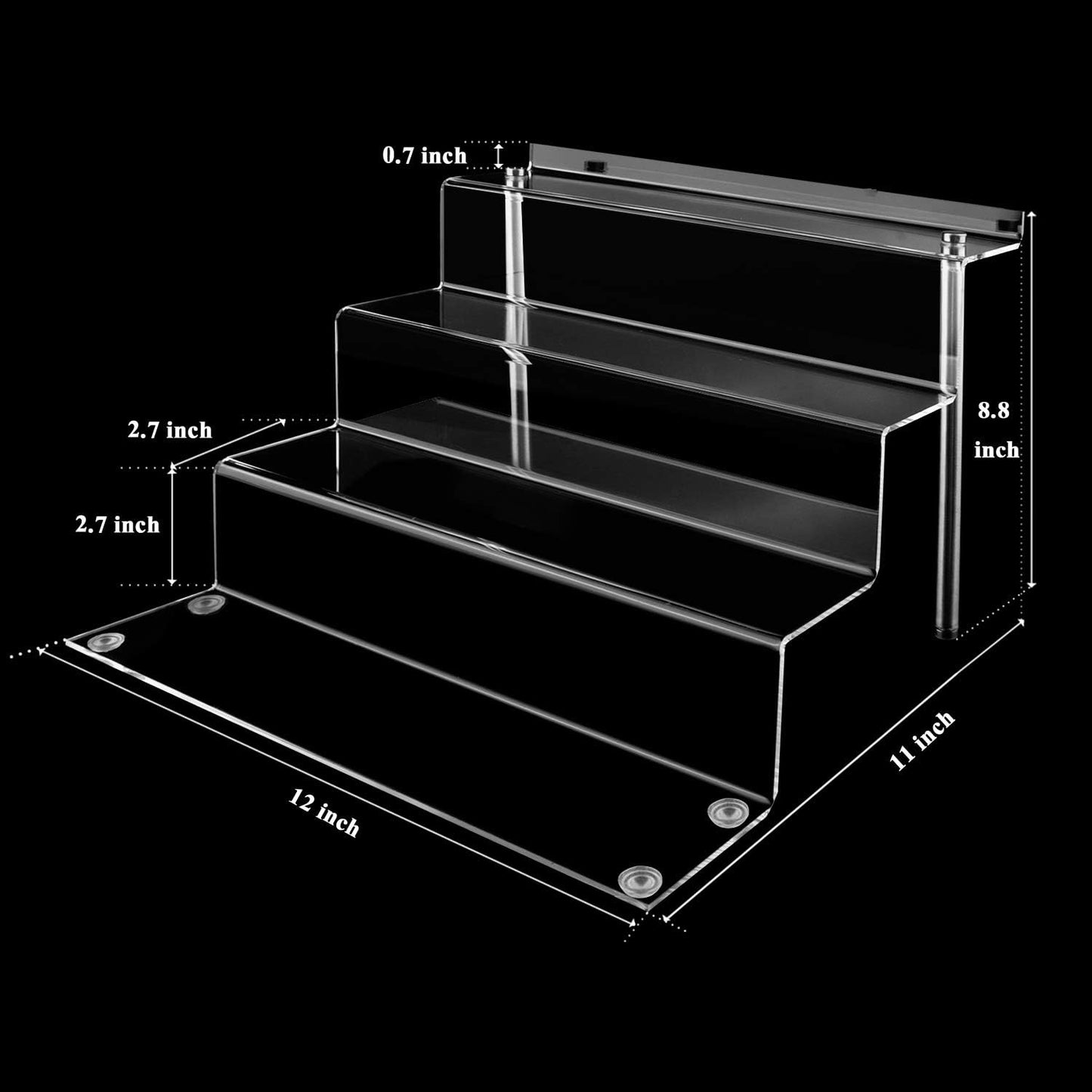 12 x 9 inch Clear Acrylic Display Riser, 4-Step, 2 Pack | Perfume Organizer & Cupcake Stand Shelf, Space-Saving for