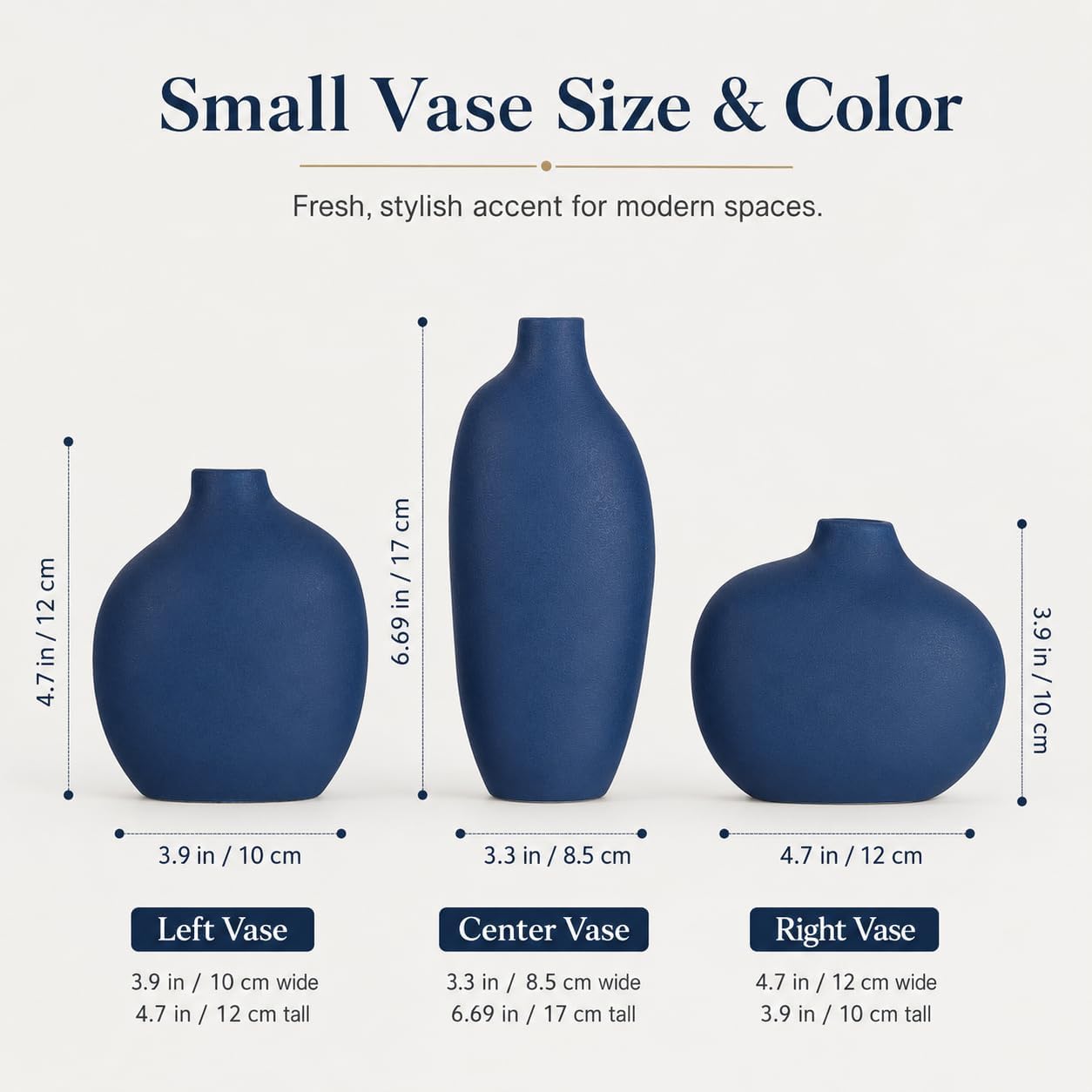 Small Navy Ceramic Vase / Blue / Set of 3
