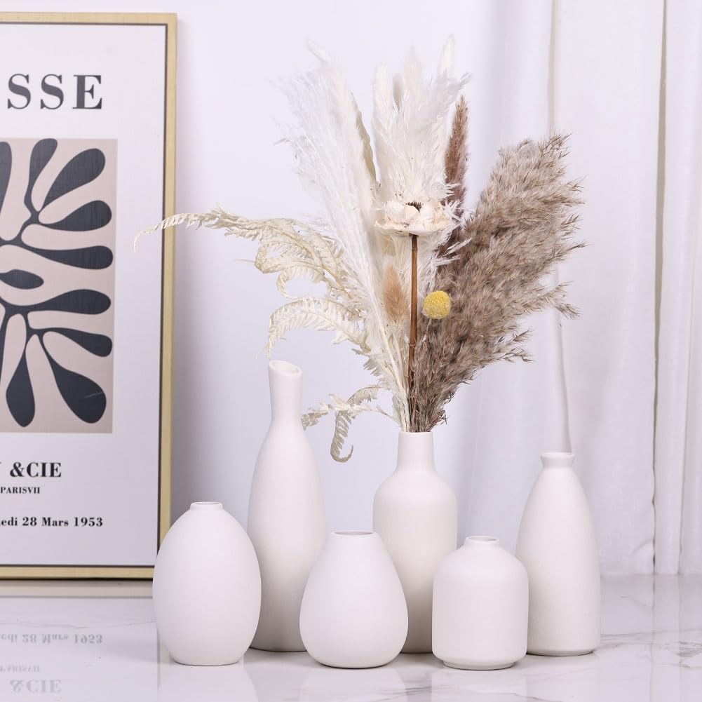 White Ceramic Vase / White Set / Set of 6