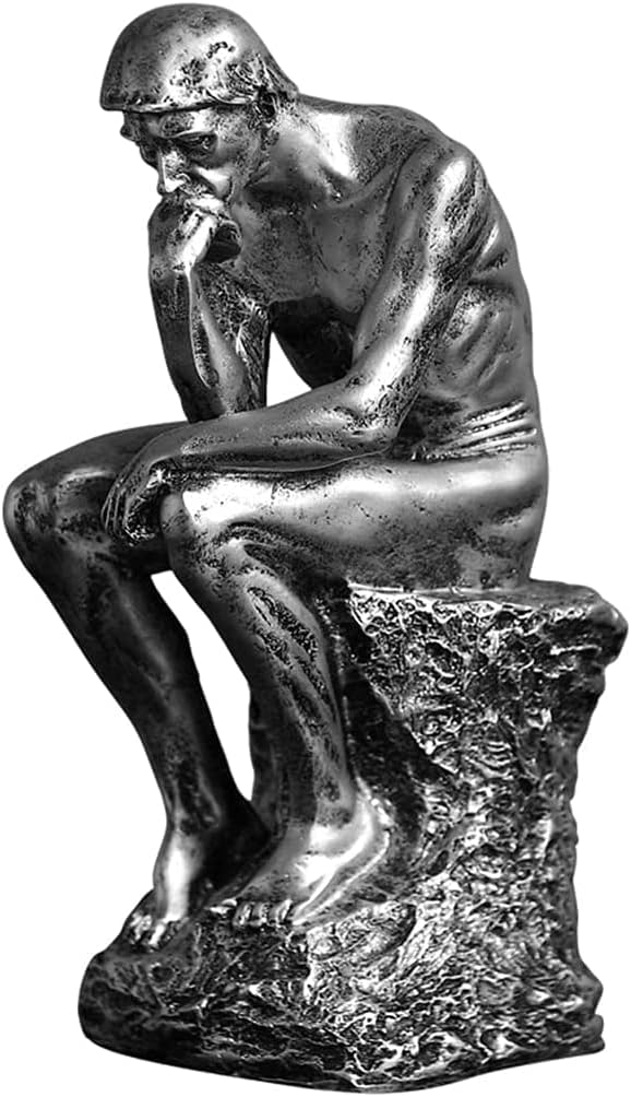 Resin Thinker Statue Thinker Figurine Thinking Man Sculptures / Silver