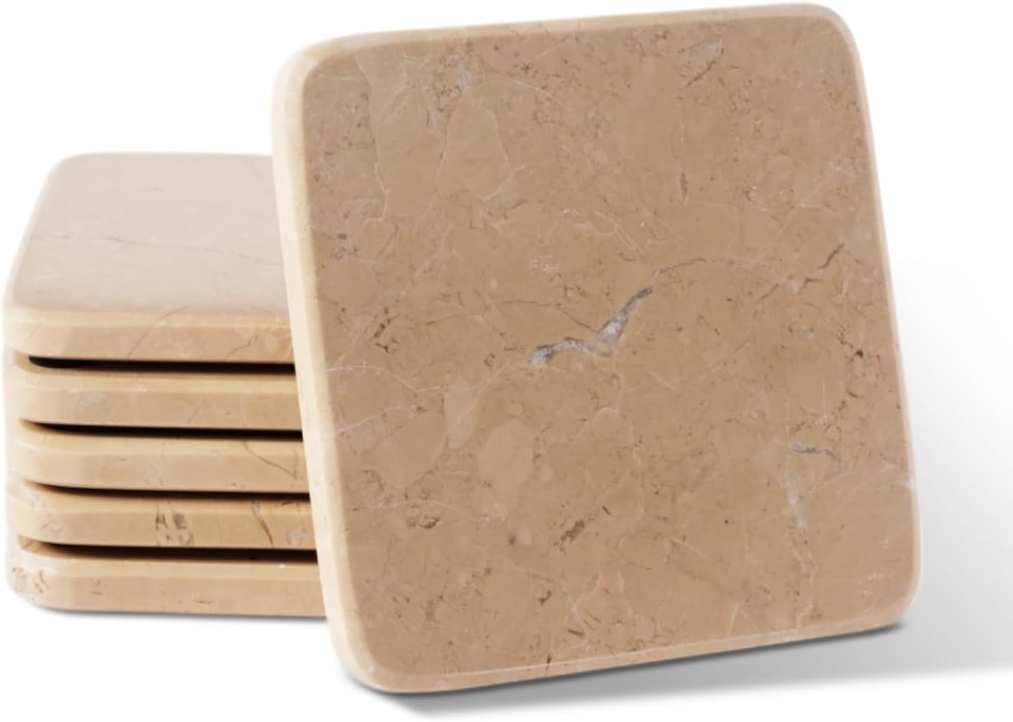Holder / Natural Marble Coasters / Beige / Set of 6