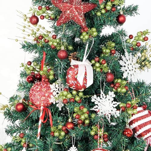 24 Pack Christmas Glitter Green Red Berry Stems, 7.5 Inch Artificial Christmas Berries Picks for DIY Crafts Xmas Tree Christmas Wreath Home Wedding Home Party Decoration (Green&Red)