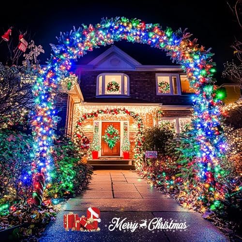 JMEXSUSS 200 LED Multicolor Christmas Tree Lights Outdoor Indoor Clear Wire