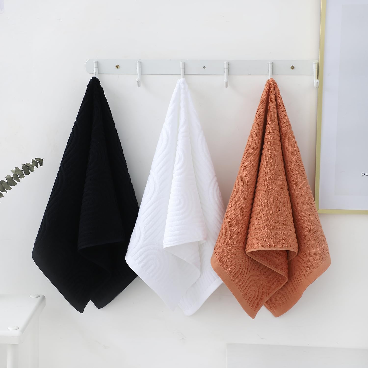 Hand Towels Set of 4 Striped Pattern 100% Cotton Absorbent Soft Decorative Towel for Bathroom (Burnt Orange)