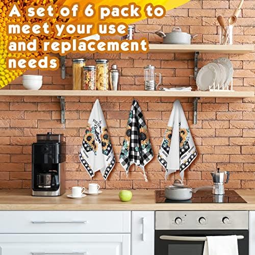 Redbaker 6 Pcs Sunflower Kitchen Towels Buffalo Plaid Dish Towels