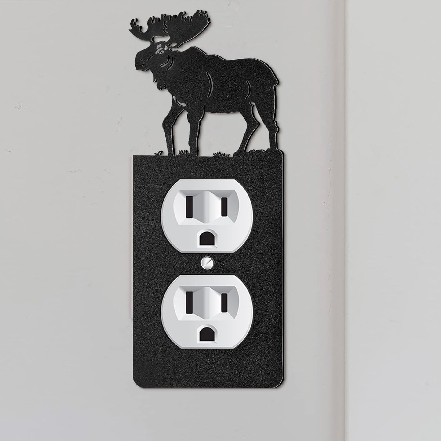 Kingdder 12 Pcs Metal Bear Light Switch Cover Moose Tree Mountain Elk Black Light Switch Plate Forest Outlet Toggle