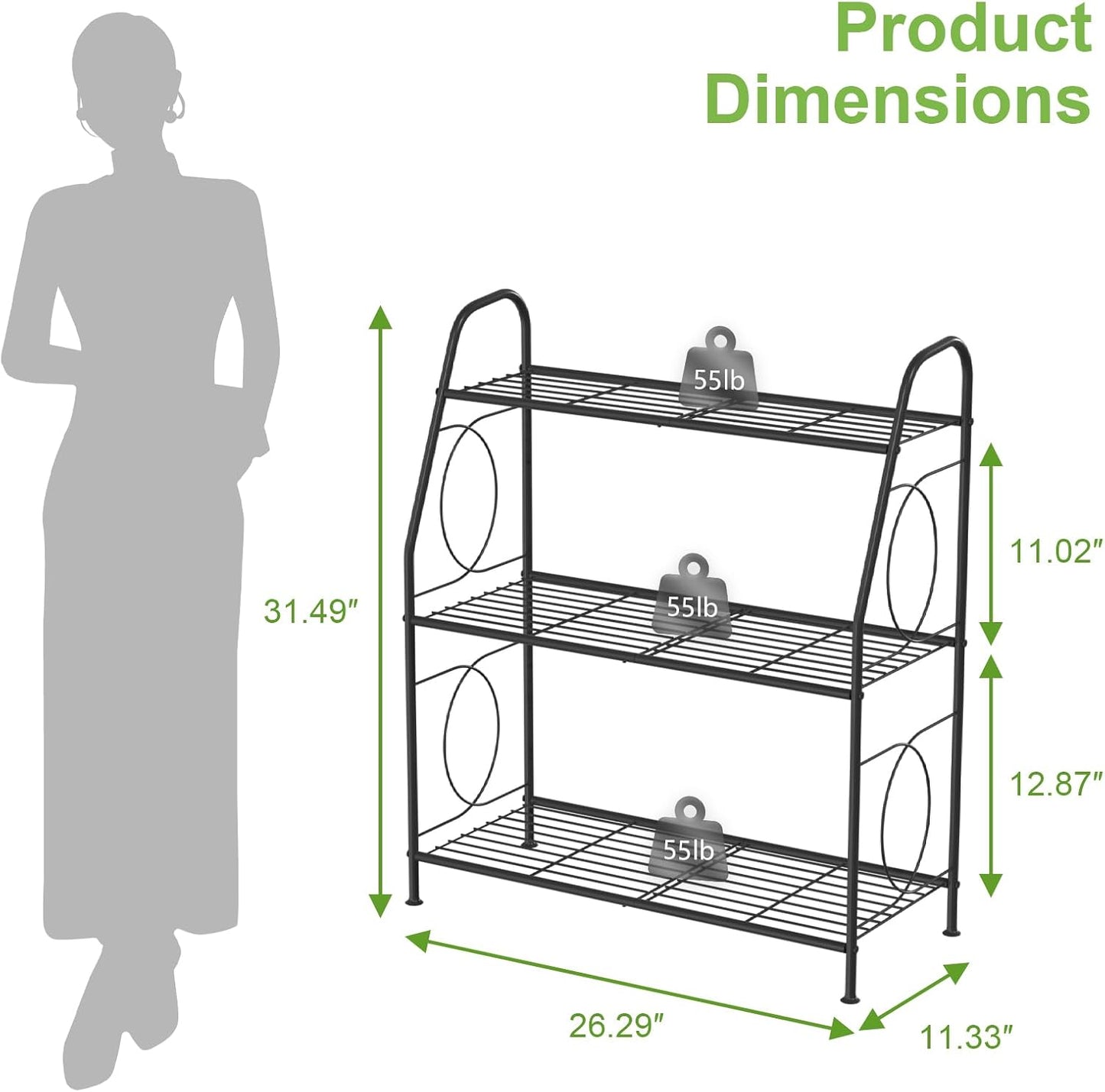 VyGrow Plant Stand, 3 Tier Plant Shelf for Indoor Outdoor, Heavy Duty Metal Outdoor Plant Stand Holder Rack for Living
