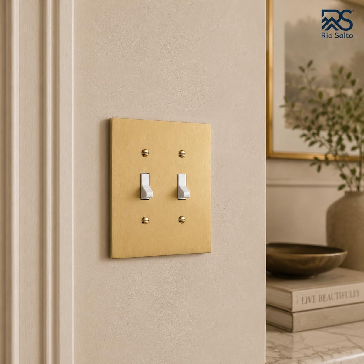 Rio Salto Gold Decorative 2 Light Switch Cover Plate Outlet Covers 2 Pack Double Toggle Switch Plate 2-Gang Flip Switch