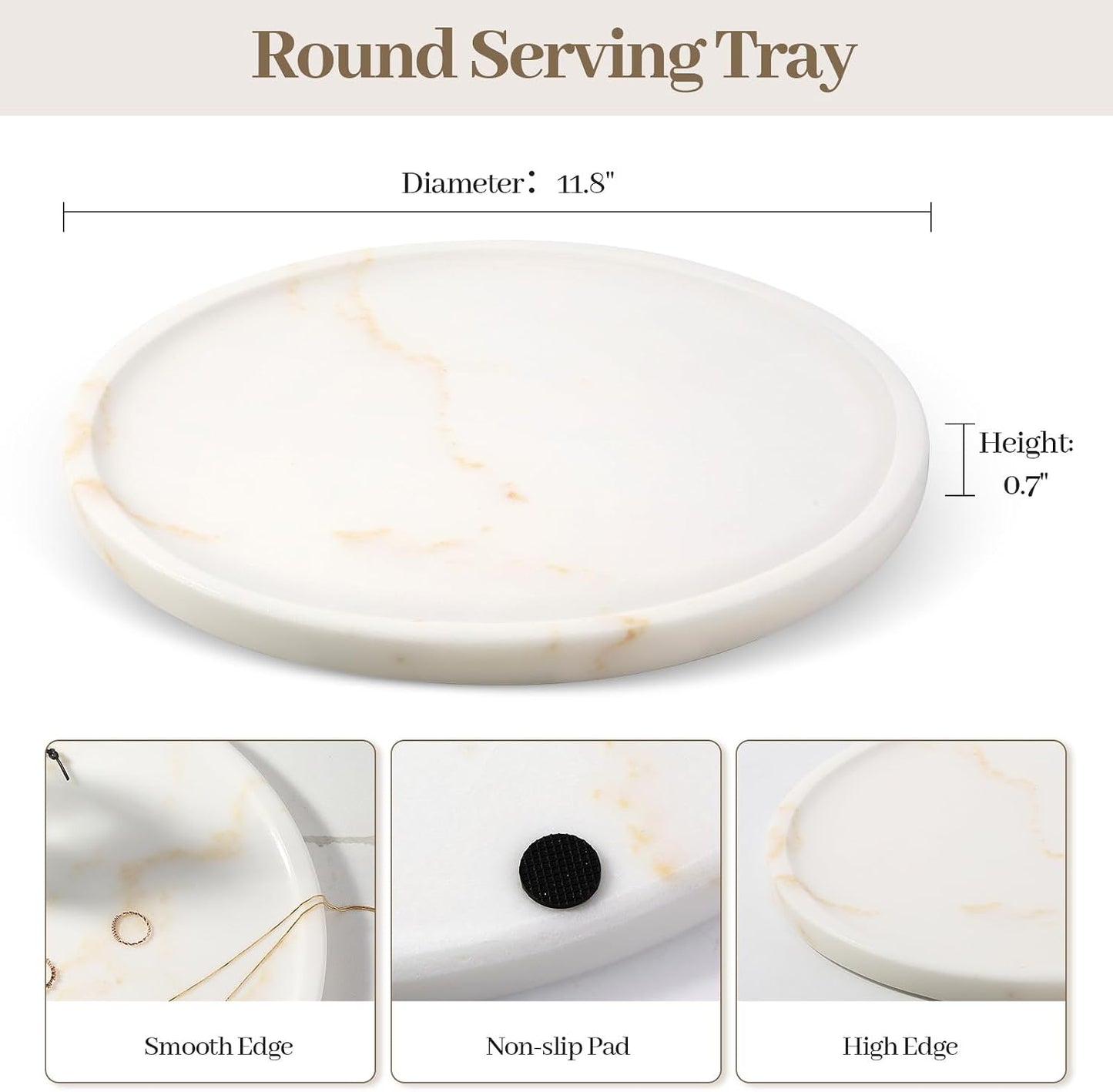 Round Vanity Tray / Golden White / 11.8 Inch