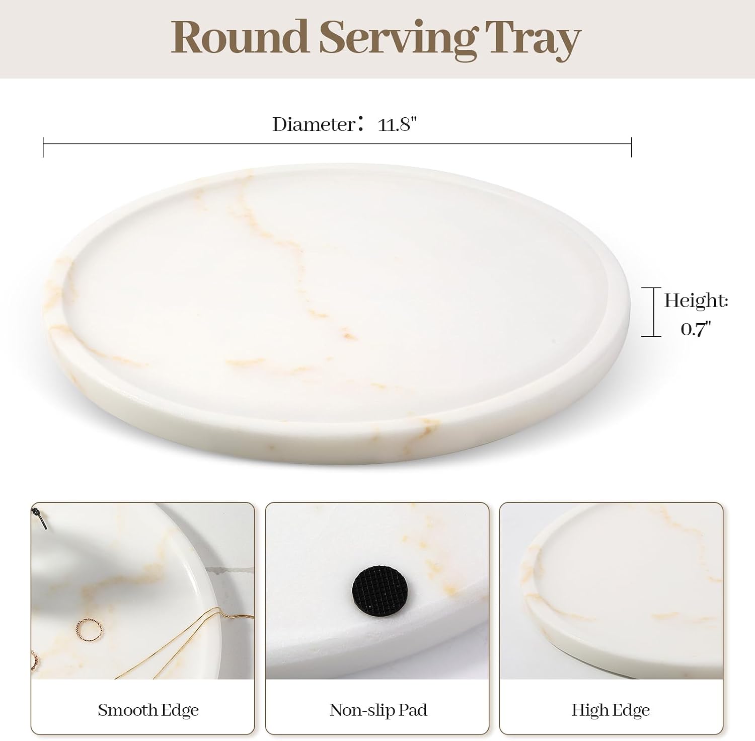 Round Vanity Tray / Golden White / 11.8 Inch