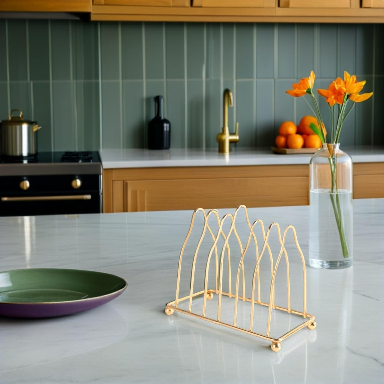 Iron Metal Plate Organizer Elegant Metal Dish Rack / Gold