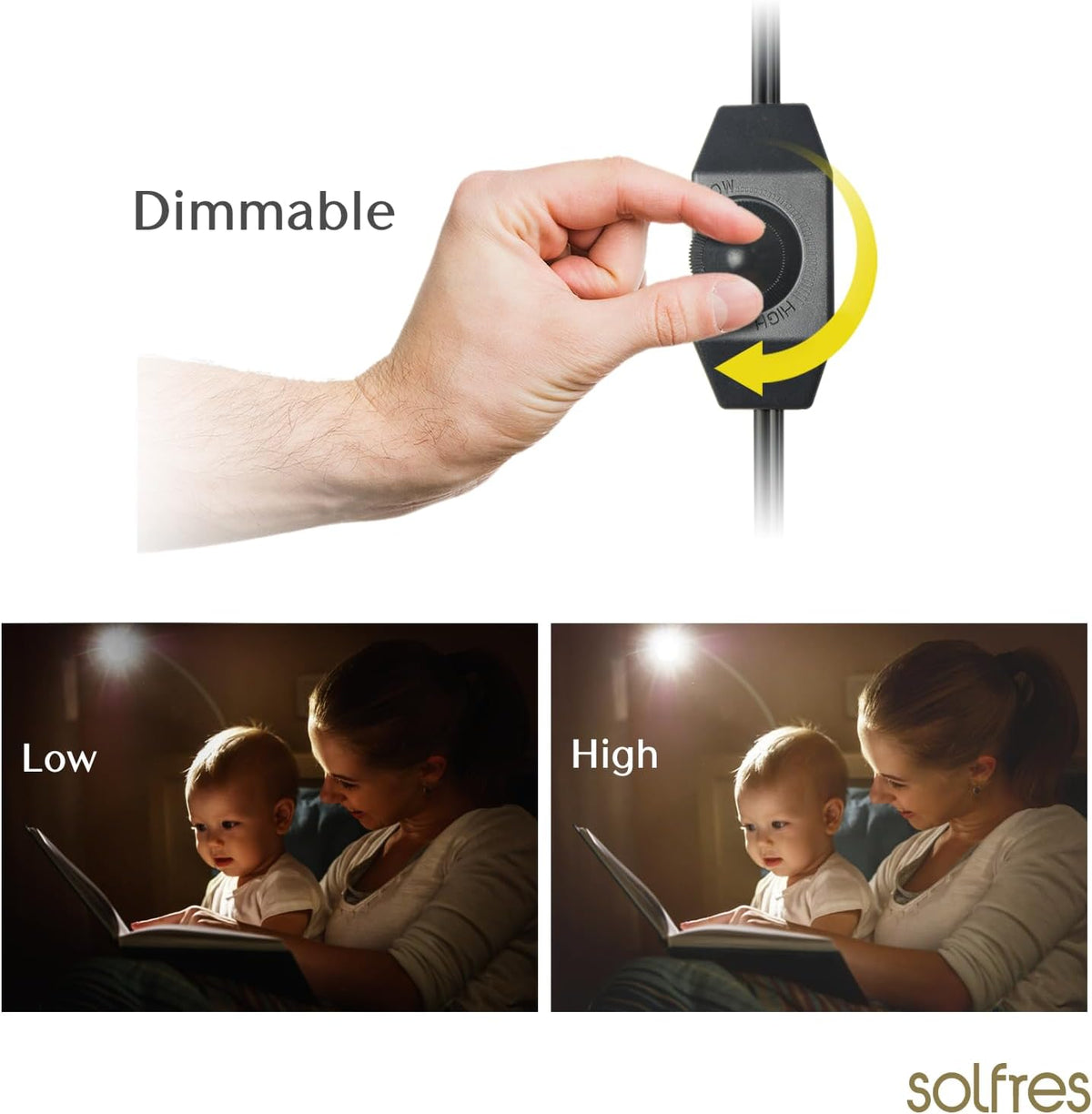 Patented Innovative Design Headboard Reading Light. No Drilling Golden Book Light for Bedtime Reading. Dimmable LED
