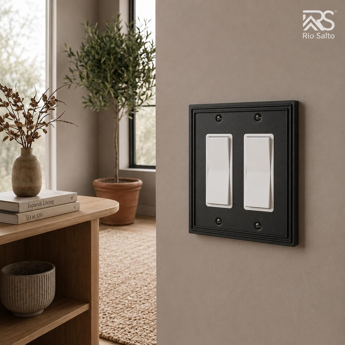 Rio Salto Matte Black Decorative 2 Light Switch Cover Plate Double Rocker Decorator Paddle GFCI Metal Wall Plates Wall