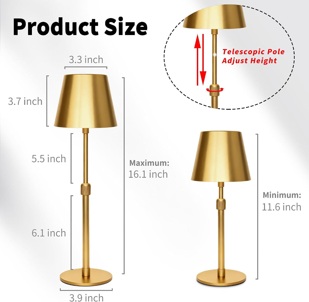 Mr.White Outdoor Waterproof Rechargeable Cordless Table Lamp with Telescopic Pole & Wicker Shade, 5200mAh Battery