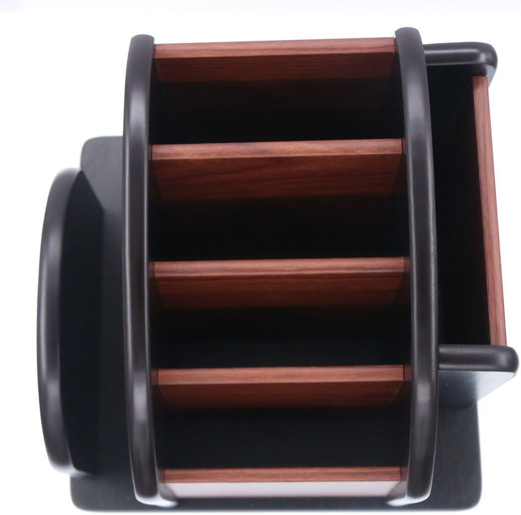 Coideal Remote Control Holder Caddy, 360° Rotating Coffee Table Organizer with 6 Compartments, Wood Remote Control