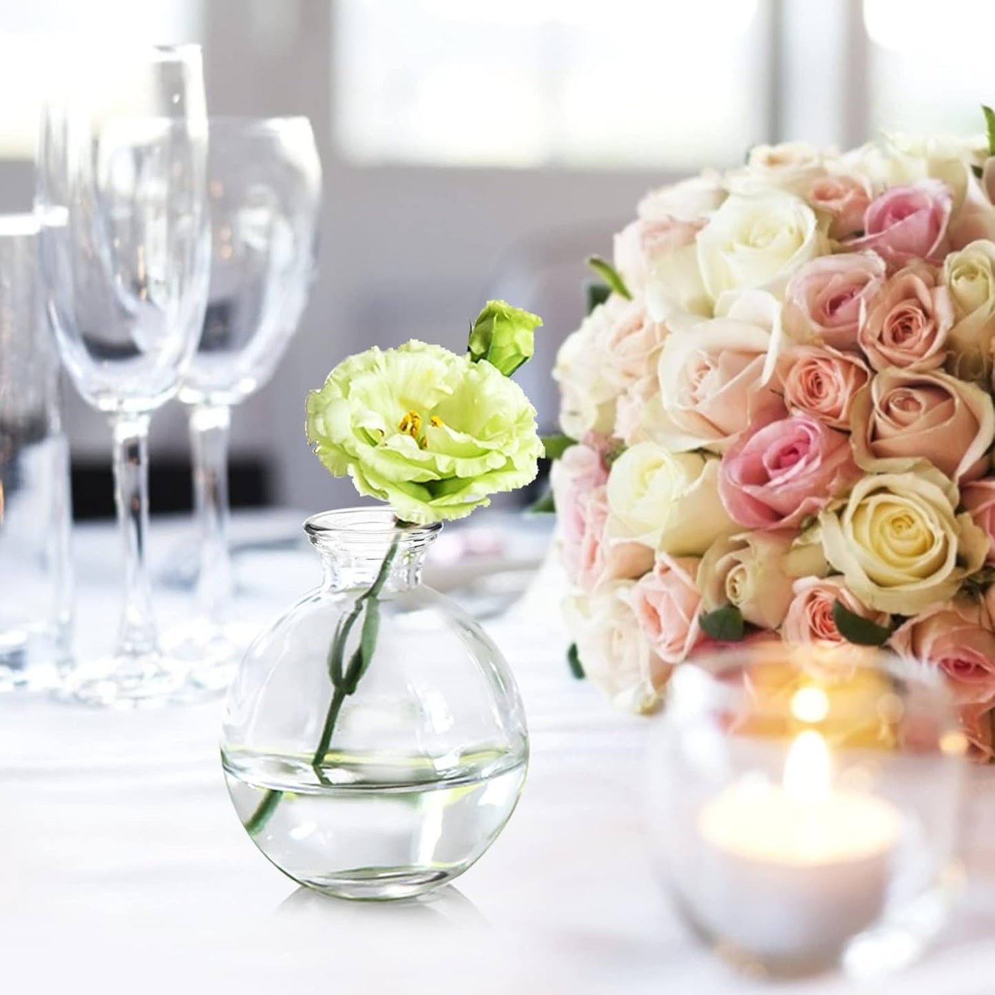 Small Glass Ball Bud Vase / Clear / Set of 12