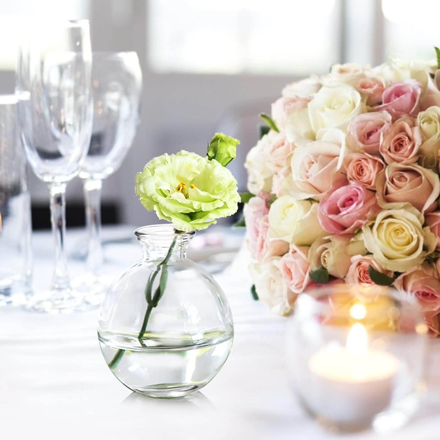 Small Glass Ball Bud Vase / Clear / Set of 12