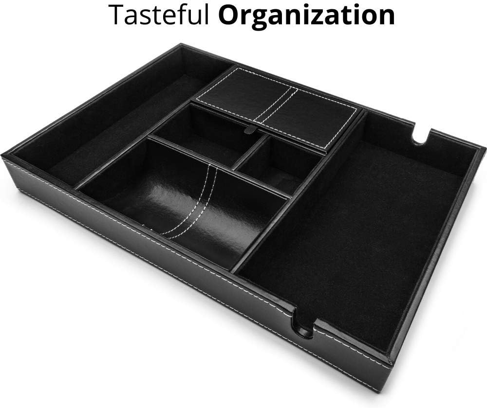 ULTRAY, Valet Tray for Men, Nightstand Organizer, Entry Table Organizer, Catch All, Black Faux Leather Box, 6