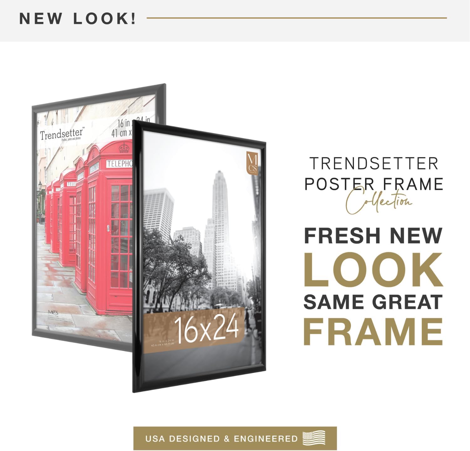 MCS Trendsetter Poster Frame, 16x24, Black High-Gloss, 2-Pack | Trendsetter Poster Frame For Photos & Art Prints, Hangs