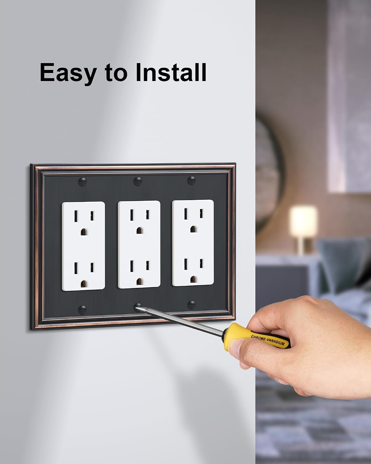 2-Pack Zinc Alloy Tripple Decorator Outlet Cover Plate, Solid Switch Cover | Durable Wall Plates for Electrical