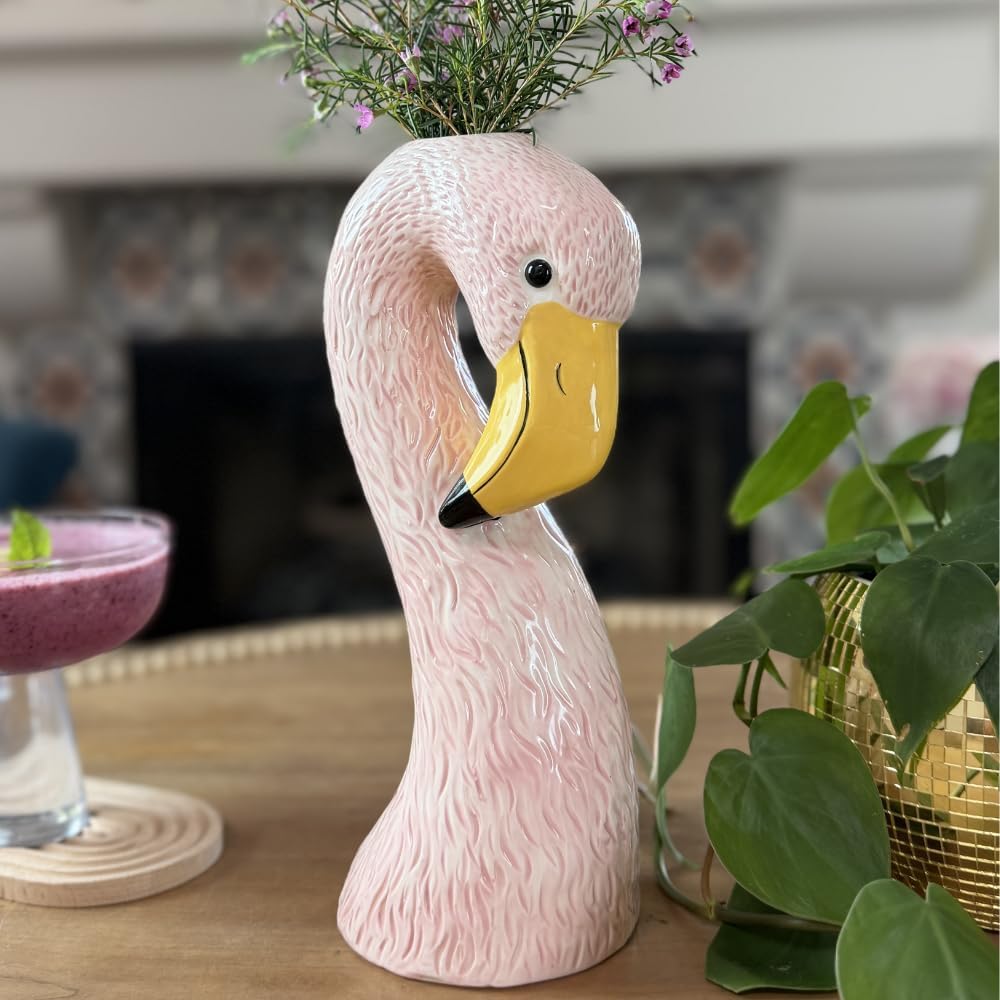 Ceramic Flamingo Vase Medium 10.5" Light Pastel / Pink