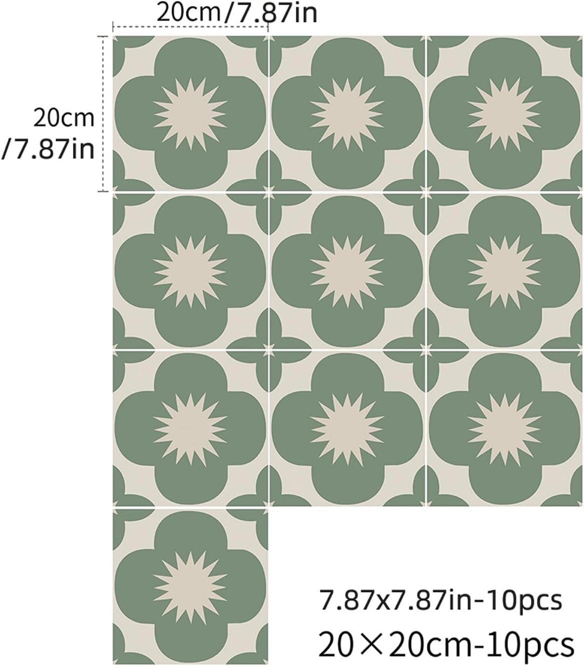 Self Adhesive Wall Tile Decal / 7.87 x 7.87 / Set of 10