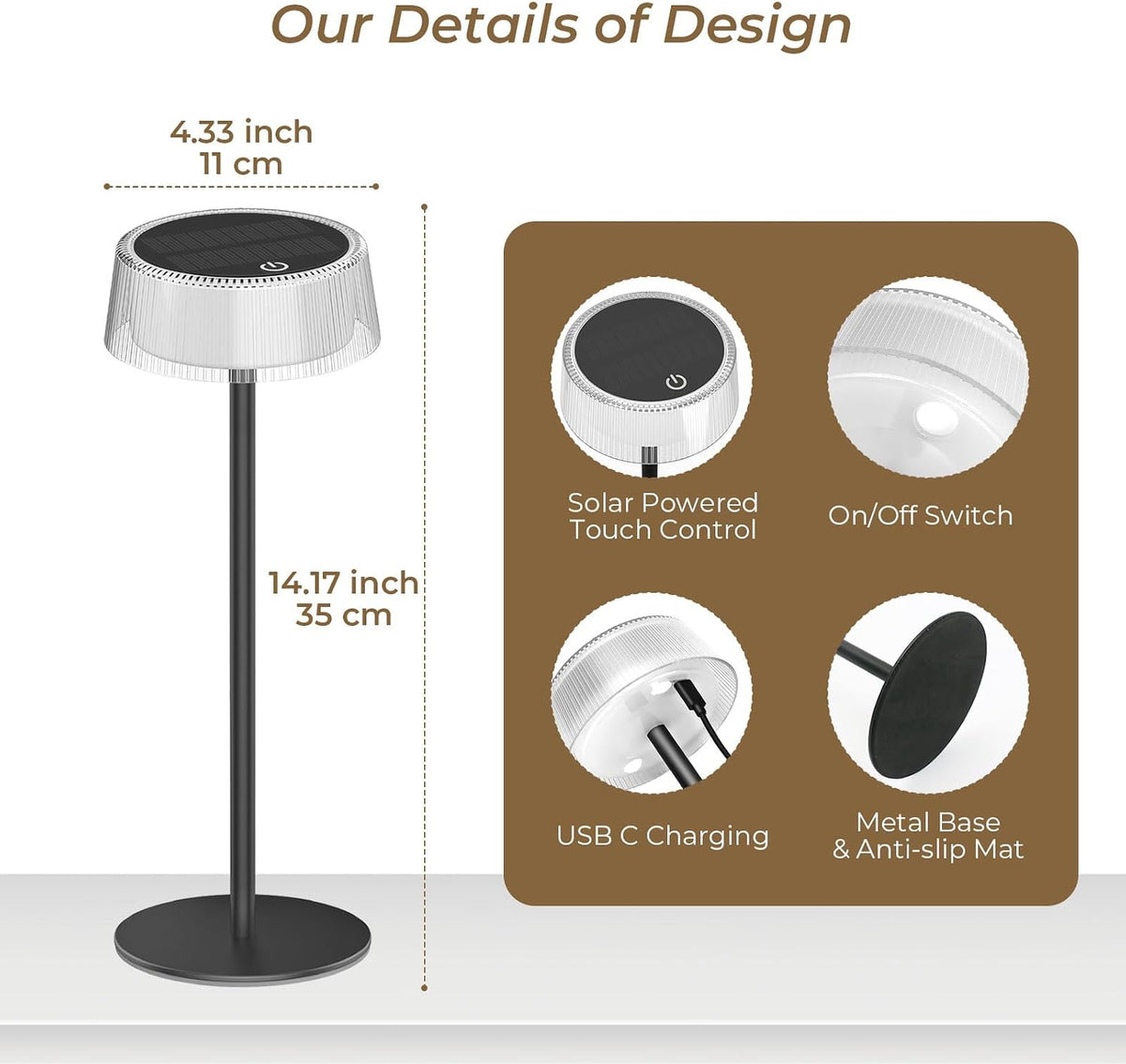 Lacasa Rechargeable Cordless Table Lamp, 2 PCS Battery Operated Solar Table Lamps Outdoor 4000mAh IP67 Waterproof