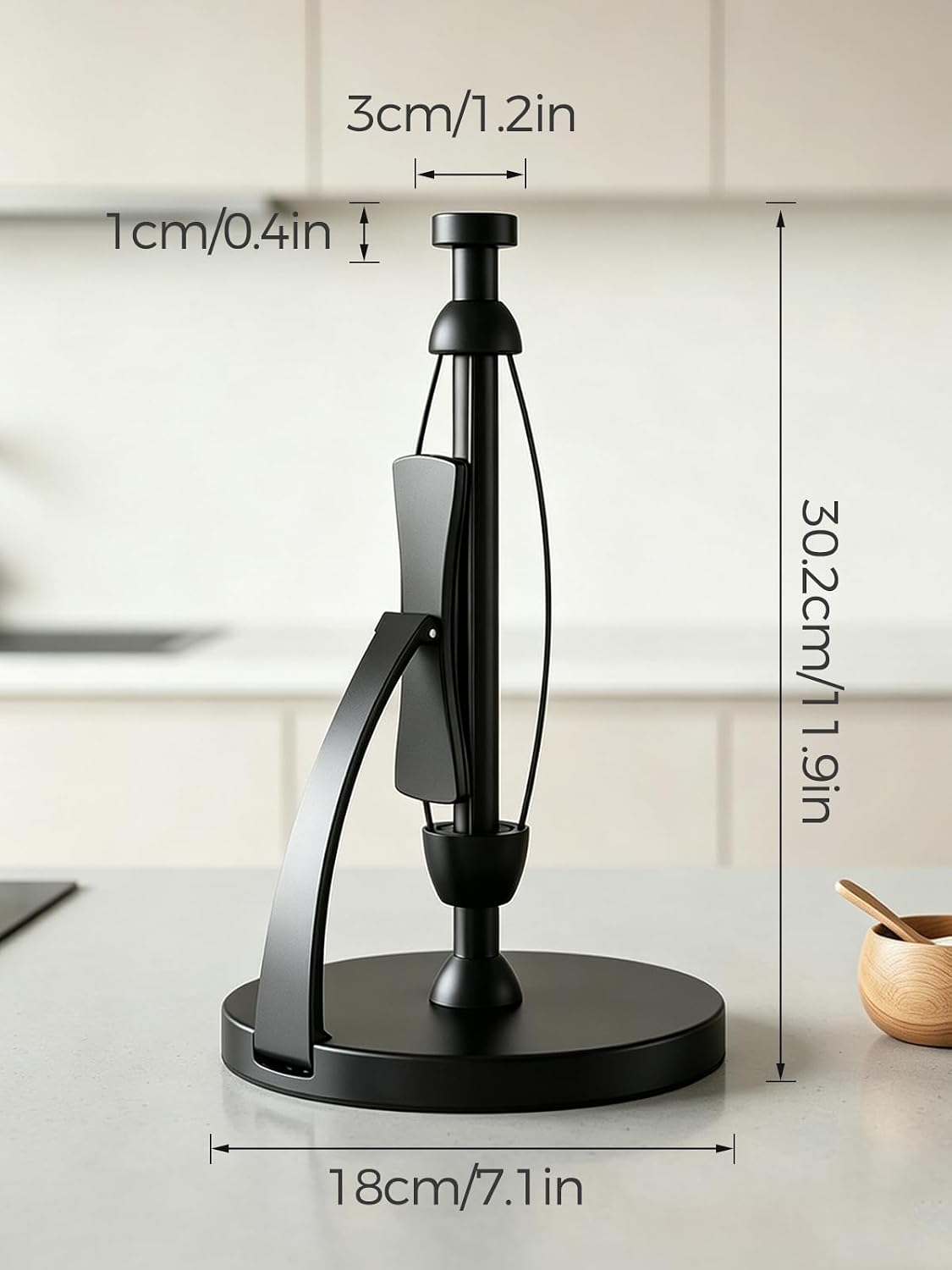 VEHHE Black Paper Towel Holder Countertop, Spring Activated Arm, Damping | One-Hand Tear Design | Premium Stainless