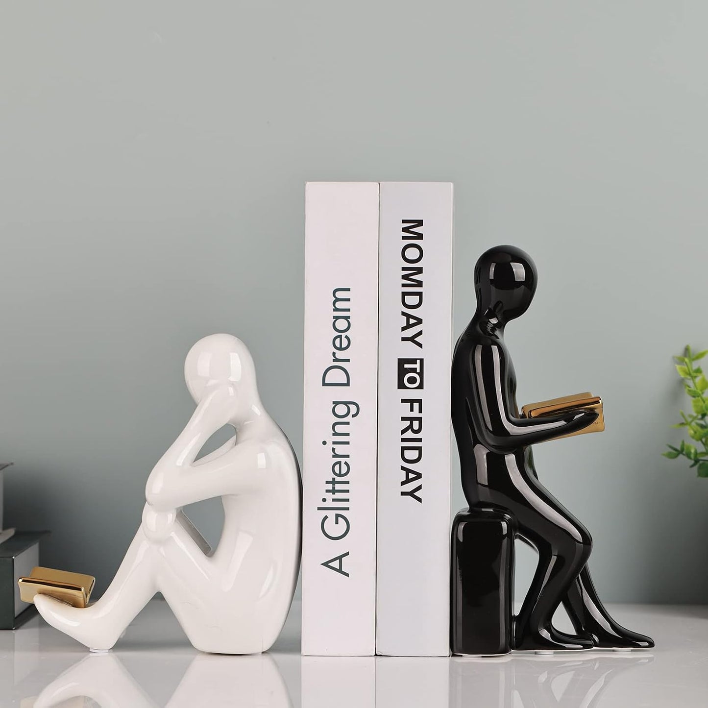 Elegant Ceramic Bookends / Gold Book