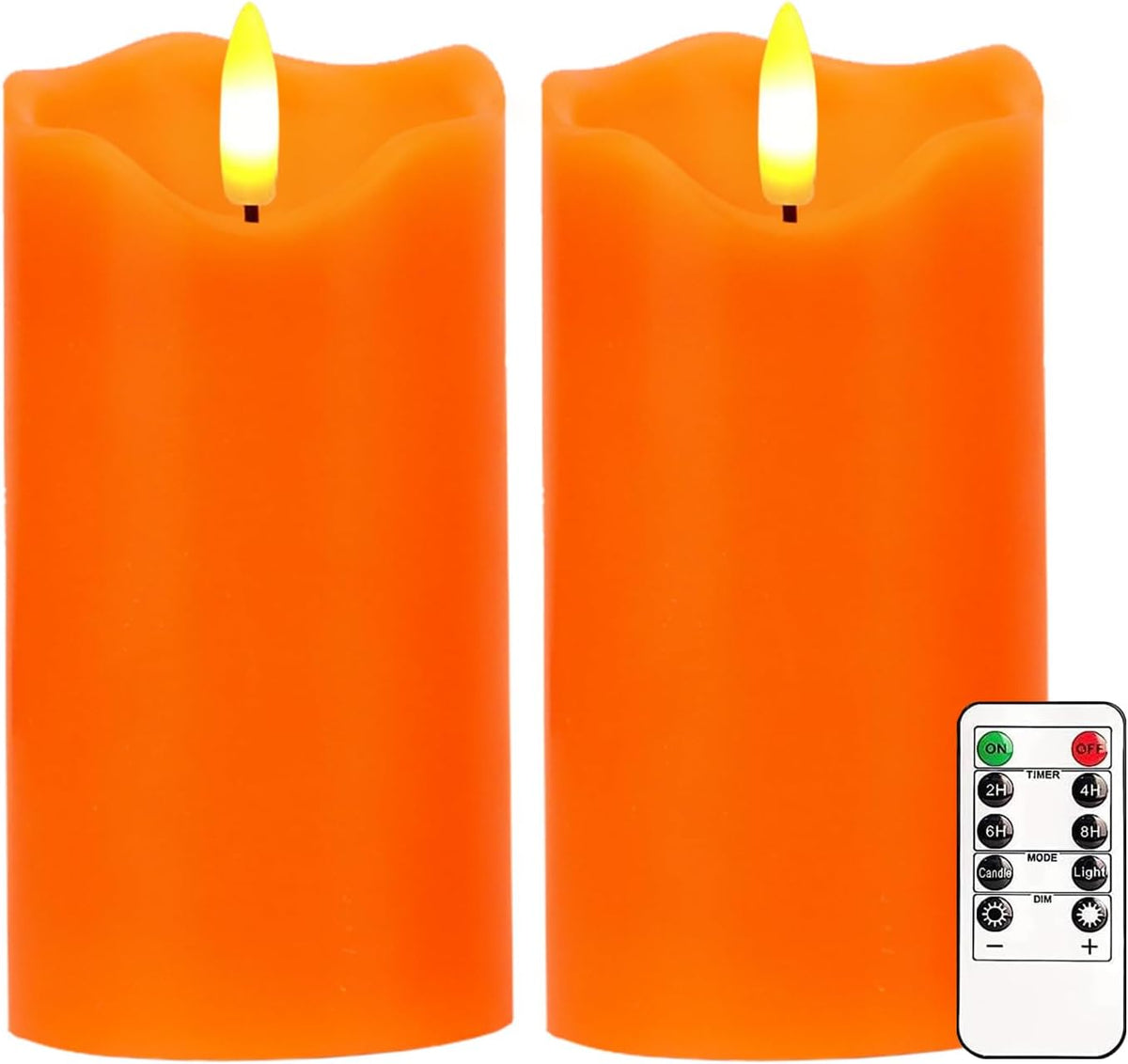 Orange Flameless Candles Set of 2, 6"x3" Fall Candles with Remote & Timer